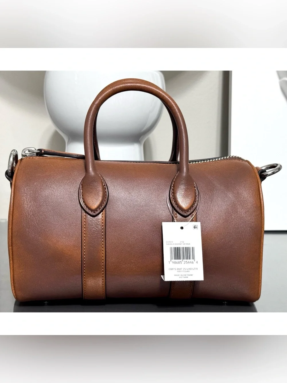 COACH Compass Bag 25 In Loved Leather, SADDLE/BURNT SIENNA